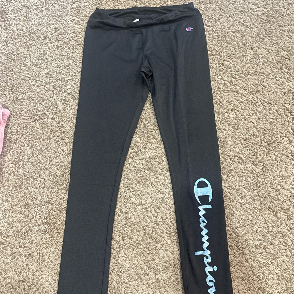 Champion Kids Black Leggings with Blue Logo